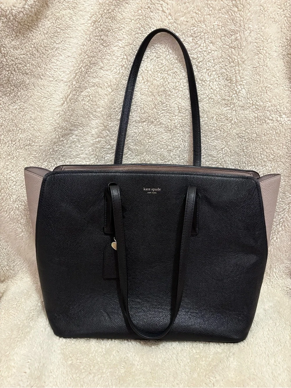 kate spade black tote with blush side panels